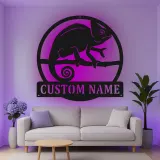 Cartel de metal LED personalizado de camaleón, regalo único para amantes de los reptiles, decoración de dormitorio o salón 1