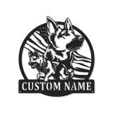 German Shepherd LED Metal Wall Art | Custom American Flag Sign | Patriotic Dog Owner Gift | Personalized Pet Decor