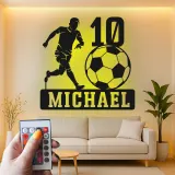 Personalized Soccer Player Light | Custom Metal Wall Art | LED Name Sign for Kids Room | Teen Athlete Gift