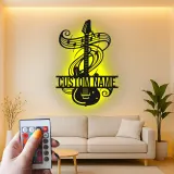 Personalized Guitar LED Sign | Custom Metal Wall Art for Music Studio | Musician Name Plaque with Music Notes