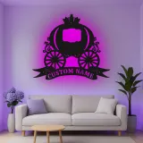 Cartel de metal LED de carroza de Cenicienta personalizado, regalo para niños, decoración de guardería de cuento de hadas