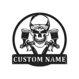Insegna Garage Personalizzata Teschio | Arte in Metallo LED Personalizzata | Decorazione per Officina & Regalo per Artista Airbrush