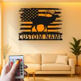 Décoration murale en métal LED élan drapeau américain personnalisée Cadeau pour chasseurs Décor de chalet rustique