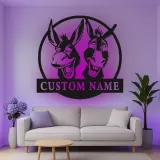 Insegna in metallo LED Donkey Duo personalizzata regalo per amanti degli animali decorazione rustica