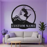 Custom Alpine Skier Metal Wall Art | LED Mountain Cabin Decor | Personalized Ski Lover Gift | Illuminated Silhouette Sign