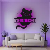 Insegna in metallo personalizzata con silhouette di gatto e luce LED regalo per amanti degli animali decorazione per soggiorno o camera da letto