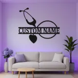 Insegna Stetoscopio Personalizzata | Arte Murale in Metallo LED per Ufficio Medico | Regalo Personalizzato per Infermiera | Decorazione Murale Sanitaria