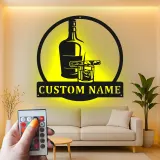 Décoration murale en métal personnalisée pour whisky et cigare avec rétroéclairage LED - Cadeau de bar personnalisé pour lui