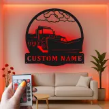 Snow Plow Truck Metal Sign | Custom LED Garage Wall Art | Personalized Gift for Driver | Heavy Duty Vehicle Decor