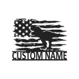 Insegna in metallo LED T-Rex con bandiera americana personalizzata, regalo unico per amanti dei dinosauri, decorazione per stanza dei bambini