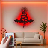 Insegna LED con serpente mistico | Arte in metallo personalizzata | Decorazione celestiale per saloni e studi | Targa gotica personalizzata