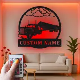Insegna in Metallo per Camion Semi Personalizzata | Arte Murale LED per Garage o Man Cave | Regalo Personalizzato per Camionisti | Decorazione Silhouette Hauler