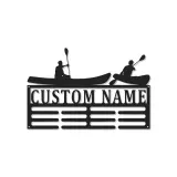 Portamedallas personalizado de kayak | Arte mural de metal personalizado con LED | Expositor de dorsales y medallas de kayakista | Regalo para amantes del aire libre