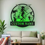 Insegna in metallo LED a forma di silhouette di fata personalizzata - Regalo per amanti delle fate, decorazione incantevole per camera da letto