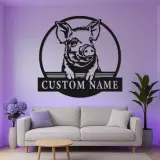 Custom Farm Pig LED Sign | Personalized Metal Wall Art | Farmhouse Kitchen & Farmer Gift | Realistic Hog Decor
