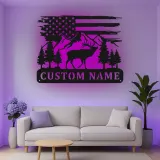 Cartel de metal LED personalizado de ciervo y montaña, regalo para entusiastas del aire libre, decoración de cabaña rústica