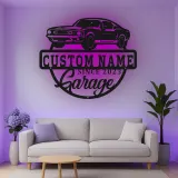 Décoration murale en métal LED personnalisée pour voiture de muscle - Cadeau de garage pour passionnés de voitures