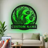 Panneau en métal personnalisé Phoenix Rising | Art mural rétroéclairé pour bureau et studio | Logo mythique Firebird personnalisé