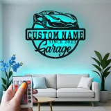 Custom Sports Car Garage Led Light Metal Wall Art Personalized Gift for Car Enthusiasts Man Cave Decor 1