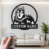 Cartel de metal personalizado con luz LED de bosque de lobos Regalo personalizado para amantes de la naturaleza Decoración rústica de cabaña