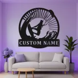 Arte in Metallo LED Personalizzata per Kiteboarding | Insegna con Nome per Kitesurfer | Decorazione per Casa al Mare | Regalo per Amanti dell'Oceano