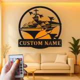 Custom Aircraft Carrier Led Light Metal Wall Art Navy Gift for Veterans Office or Living Room Decor