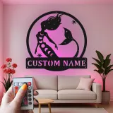 Arte mural de sirena personalizada | Letrero LED de metal a medida para habitación de niña | Decoración náutica mística con nombre