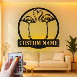 Panneau en métal Flamant Rose personnalisé | Art mural de nom sur mesure | Décor de patio et de piscine tropical | Art d'oiseau extérieur