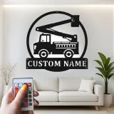 Panneau camion de pompiers personnalisé | Décoration murale LED personnalisée pour pompier | Décor de caserne et chambre d’enfant