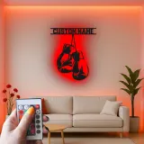 Personalisierte LED-beleuchtete Metall-Wandkunst mit Boxhandschuhen – Geschenk für Boxer, Fitnessstudio oder Männerhöhle 1