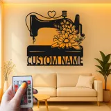 Custom Sewing Machine Sign | Personalized LED Metal Wall Art | Seamstress Gift & Craft Room Decor