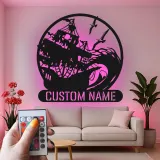 Décoration Murale en Métal de Navire Pirate | Plaque de Nom LED Personnalisée | Décor Nautique Vague Océan pour Bar à Domicile