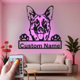 Letrero LED personalizado de pastor alemán | Decoración mural de metal personalizada | Regalo para amantes de los perros y decoración conmemorativa para mascotas