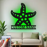 Enseigne étoile de mer personnalisée | Art mural en métal LED pour décor côtier | Plaque de nom de maison de plage personnalisée | Cadeau à thème nautique
