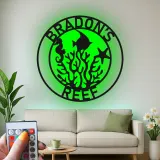 Cartel de arrecife personalizado con LED | Decoración mural de metal personalizada para casa de playa | Decoración náutica de vida marina | Regalo de caballito de mar y pez