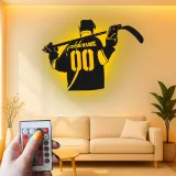 Cartel LED personalizado de jugador de hockey | Decoración mural de metal a medida | Decoración para habitación de aficionados al deporte y regalo para deportistas
