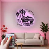 Insegna in metallo personalizzata con luce LED per casa al mare - Regalo personalizzato per ritiri costieri e decorazione tropicale