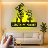 Cartel de metal personalizado con luz LED para padre e hijo motocross, regalo único para papá, decoración para garaje o man cave
