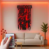Personalized Soldier Metal Sign | Patriotic LED Wall Art | Custom Veteran Name Plaque | US Military Man Cave Decor