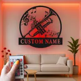 Cartel de metal LED con trompeta y notas musicales personalizado, regalo para músicos, decoración para estudio o sala de música