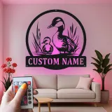 Custom Duck Family Led Light Metal Wall Art Personalized Nature Lover Gift Living Room or Nursery Decor