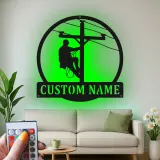 Personalized Lineman Sign | LED Metal Wall Art for Electrician | Custom Name Powerline Decor | Gift for Utility Worker Dad Husband