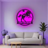 Custom Cowboy and Horse Led Light Metal Wall Art Western Gift for Ranch Lovers Rustic Home Decor