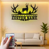 Insegna in metallo LED a forma di corna di cervo personalizzata - Regalo per nome di famiglia per decorazione rustica di cabin
