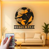 Cartel de Metal de Jugador de Fútbol Personalizado | Arte Mural LED Deportivo | Regalo con Nombre Personalizado para Atletas | Decoración de Habitación de Niños
