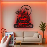 Panneau en métal personnalisé avec élan et aigle | Art mural rétroéclairé pour décoration de cabane rustique | Cadeau personnalisé pour amoureux de la nature