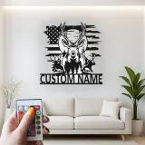 Insegna in metallo LED personalizzata con cervo e bandiera americana - Regalo personalizzato per cacciatori, decorazione rustica per cabin
