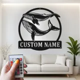 Custom Whale Pair Led Light Metal Wall Art Ocean Lover Gift Nautical Decor for Living Room