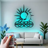 Cartel de metal personalizado con luz LED de sol y luna regalo celestial personalizado decoración de dormitorio o salón