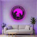 Cartel de metal personalizado con silueta de perro y dueño y luz LED, regalo para amantes de mascotas, decoración para salón